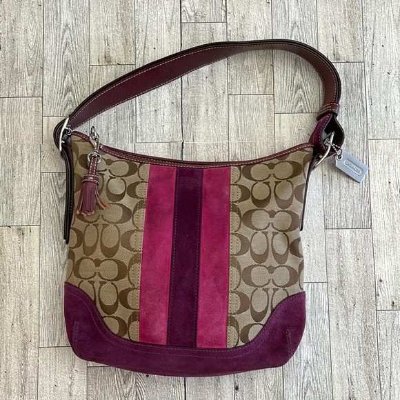Coach Handbags - Coach Signature Canvas with Suede Accents Bag